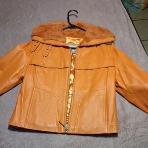 Wilsons Leather Orange Jacket with Faux Fur Collar